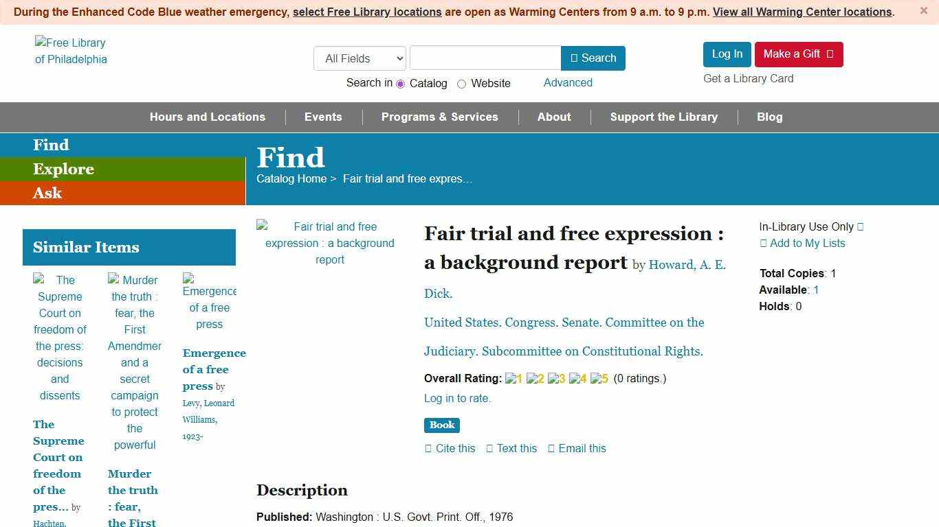 Fair trial and free expression : a background report - Free Library Catalog